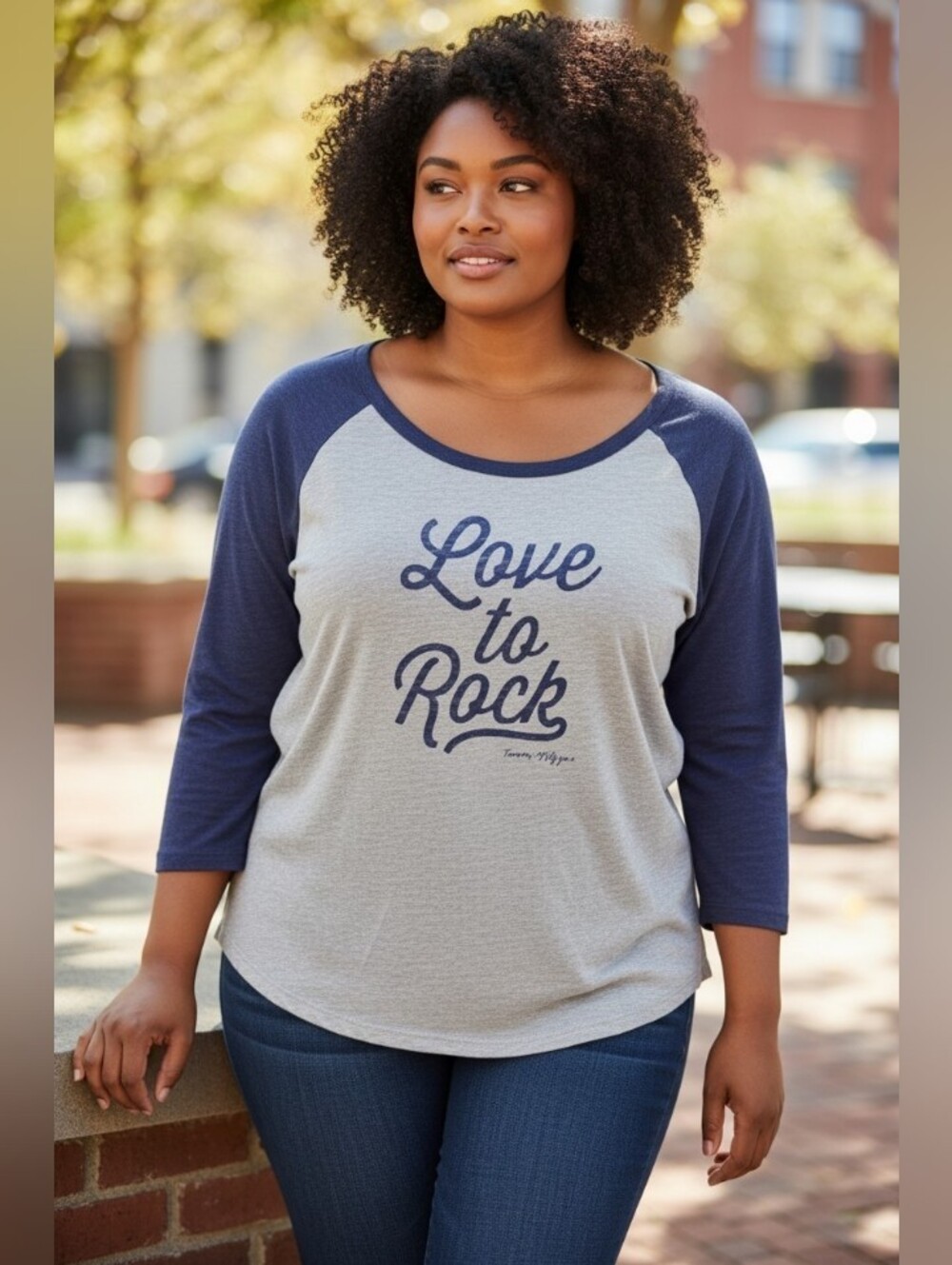 Tommy Hilfiger Love to Rock Raglan Tee 2X Gray & Navy 3/4 Sleeve NWT $48 Retail